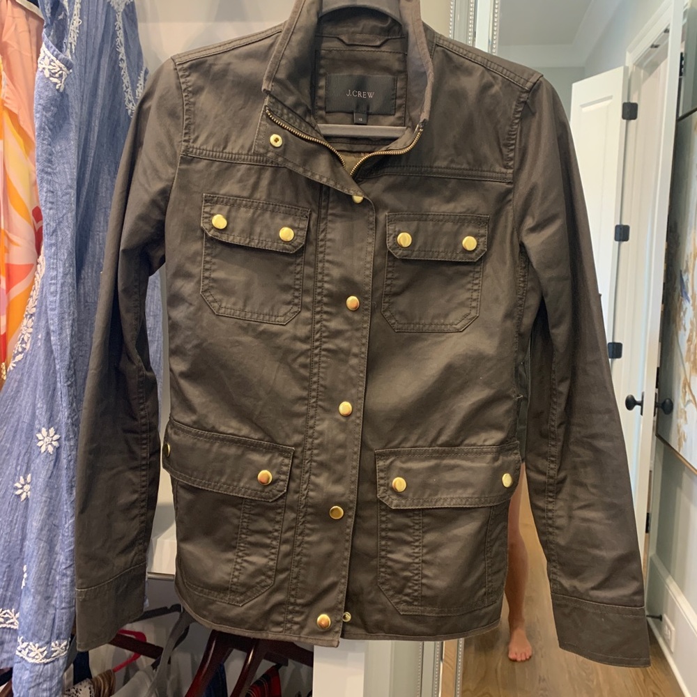 J Crew Downtown olive waxed jacket xs